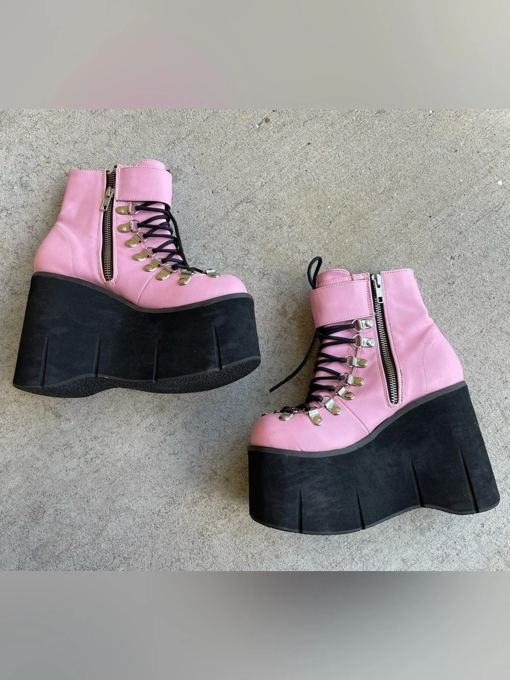 Demonia Kera 21 Baby Pink Black Platform Lace Up Boots 6 Kawaii Pastel Goth Punk